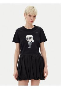 Karl Lagerfeld - KARL LAGERFELD T-Shirt A1W17130 Czarny Regular Fit. Typ kołnierza: dekolt w karo. Kolor: czarny. Materiał: bawełna