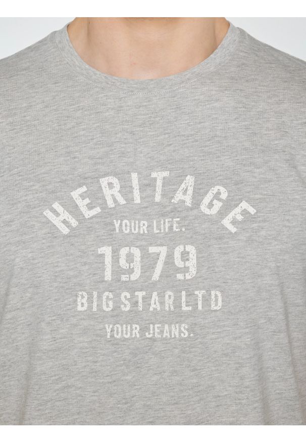 Big-Star - Koszulka męska z nadrukiem szara Serter 901. Okazja: na co dzień. Kolor: szary. Materiał: materiał, bawełna, denim, dzianina, skóra. Długość rękawa: krótki rękaw. Długość: krótkie. Wzór: nadruk. Styl: klasyczny, casual