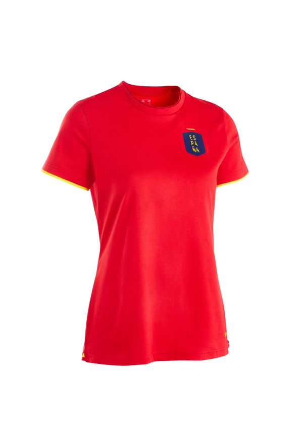 KIPSTA - Koszulka piłkarska damska Kipsta FF100 Hiszpania 2024. Kolor: wielokolorowy, żółty, czerwony. Materiał: materiał, bawełna. Sport: piłka nożna