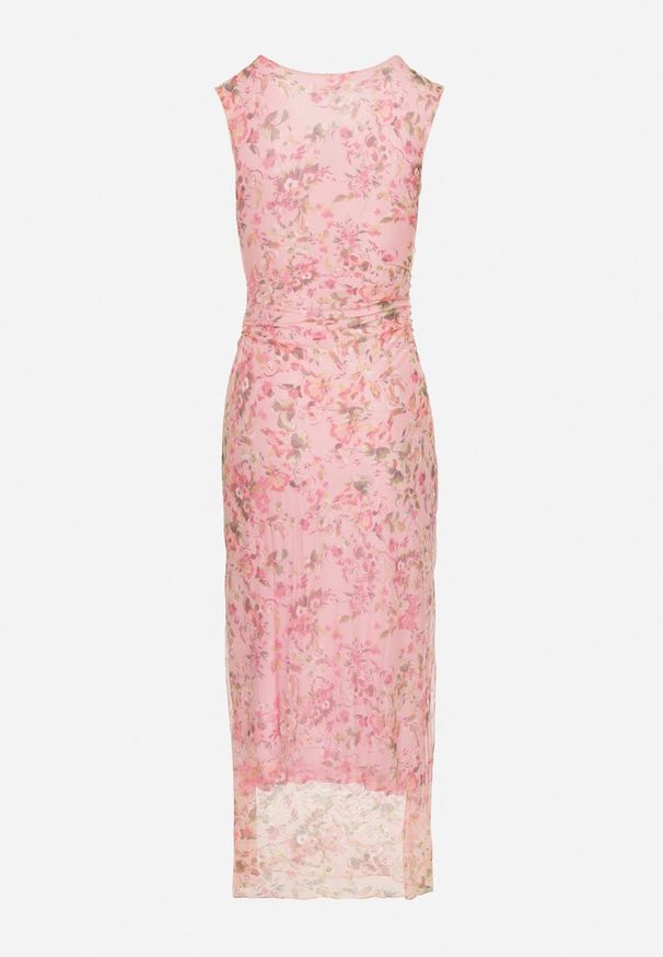 Born2be - Różowa Dopasowana Sukienka w Kwiaty Meluvea. Okazja: na co dzień. Kolor: różowy. Materiał: jeans. Wzór: kwiaty. Typ sukienki: proste. Styl: casual, klasyczny