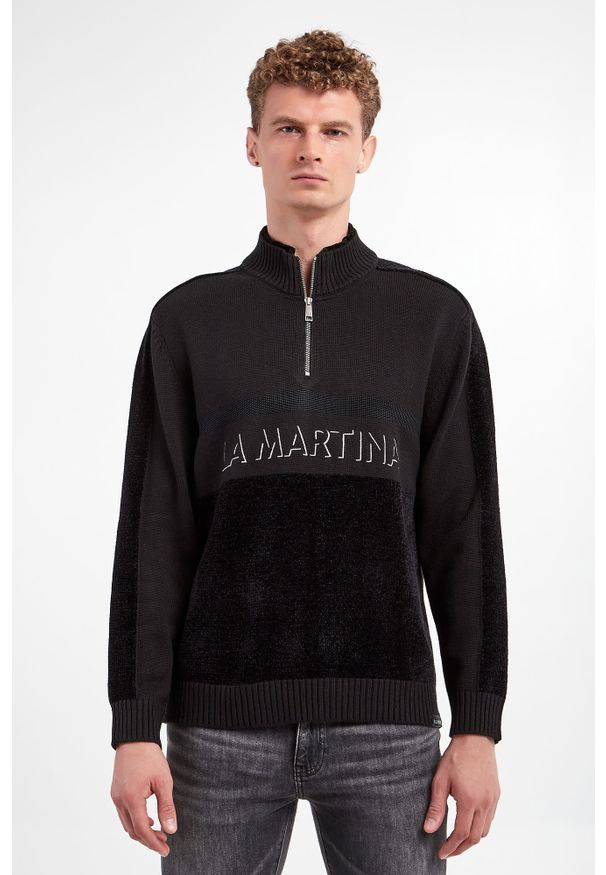 La Martina - Sweter męski LA MARTINA. Materiał: materiał, welur. Długość rękawa: długi rękaw. Długość: długie. Wzór: haft