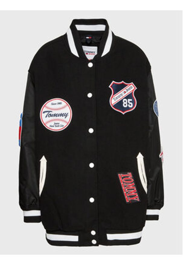 Tommy Jeans Kurtka bomber Letterman DW0DW14940 Czarny Oversize. Kolor: czarny. Materiał: syntetyk