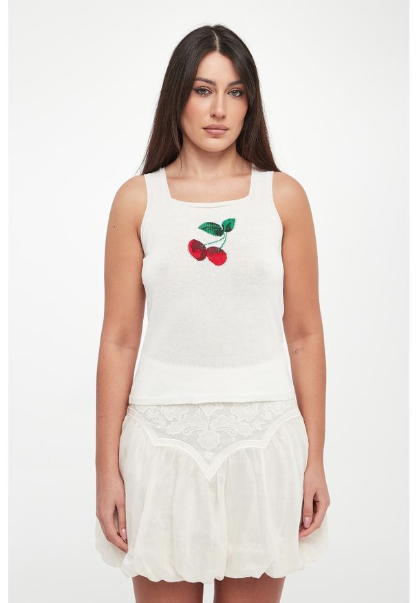 Twinset Milano - Top damski z nadrukiem czereśni TWINSET. Wzór: nadruk