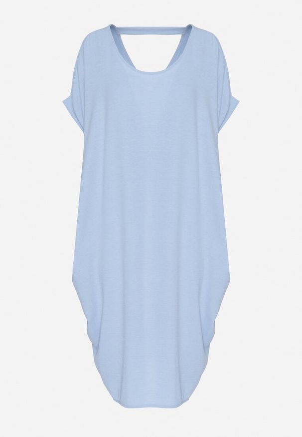 Born2be - Niebieska Mini Sukienka z Krótkim Rękawem o Fasonie Nietoperza Kharson. Kolor: niebieski. Długość rękawa: krótki rękaw. Styl: boho. Długość: mini