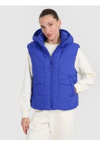 4f - 4F Bezrękawnik puchowy z wypełnieniem syntetycznym damski - niebieski XS. Okazja: na co dzień. Typ kołnierza: kołnierzyk stójkowy. Kolor: niebieski. Materiał: puch, syntetyk. Długość rękawa: bez rękawów. Styl: casual #1