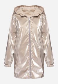 Born2be - Beżowa Kurtka Dwustronna z Nieodpinanym Kapturem i Metalicznym Efektem Lirednil. Kolor: beżowy. Wzór: gładki. Styl: elegancki #6
