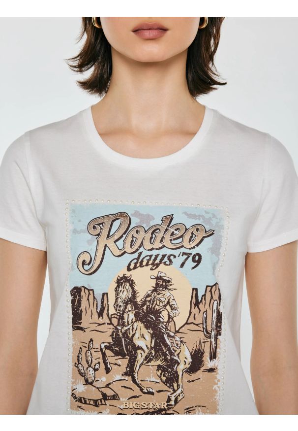 Big-Star - Koszulka damska z linii Authentic z nadrukiem biała Erellsa 100. Okazja: na co dzień. Kolor: biały. Materiał: dzianina, jeans, materiał. Wzór: nadruk. Styl: casual, elegancki, klasyczny