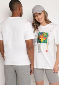 Born2be - Biała Koszulka T-shirt z Bawełny z Ozdobnym Nadrukiem Savenelle. Kolor: biały. Materiał: bawełna. Wzór: nadruk. Styl: klasyczny, elegancki #6