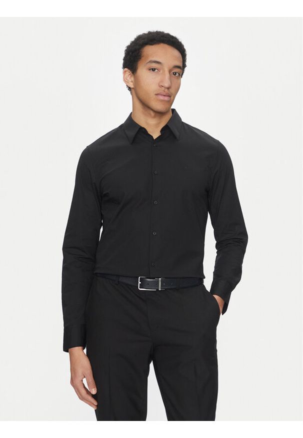 Calvin Klein Koszula LV04LB145G Czarny Slim Fit. Kolor: czarny. Materiał: bawełna