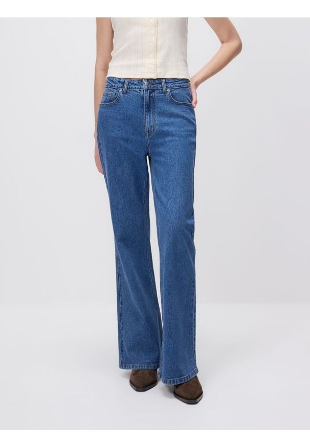 Reserved - Jeansy straight z haftem - indigo jeans. Wzór: haft