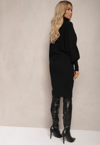 Renee - Czarny Komplet z Prążkowanej Dzianiny Golf z Bufiastymi Rękawami i Sukienka na Ramiączkach Belianora. Kolor: czarny. Materiał: dzianina, prążkowany #5