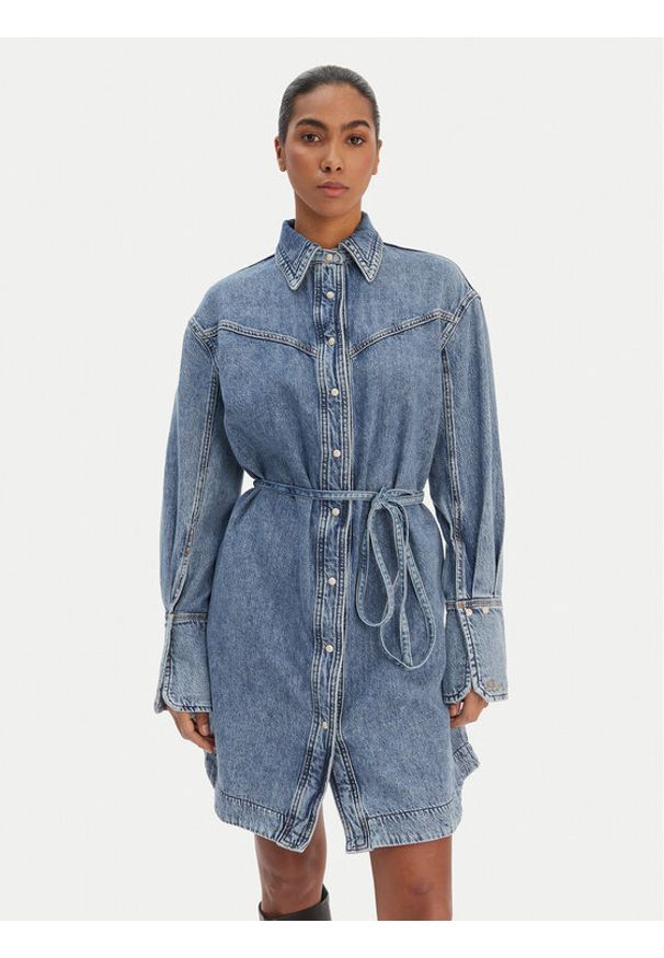 BOSS Sukienka jeansowa 50557046 Niebieski Regular Fit. Kolor: niebieski. Materiał: bawełna