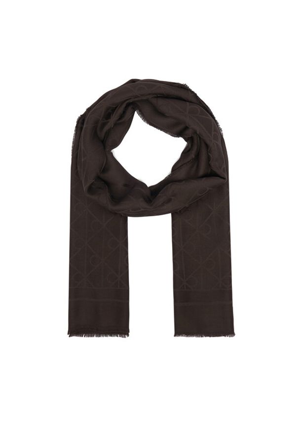 Calvin Klein Szal Emblem Aop Glossy Tonal Scarf LV04F8096G Brązowy ciemny. Kolor: brązowy. Materiał: materiał