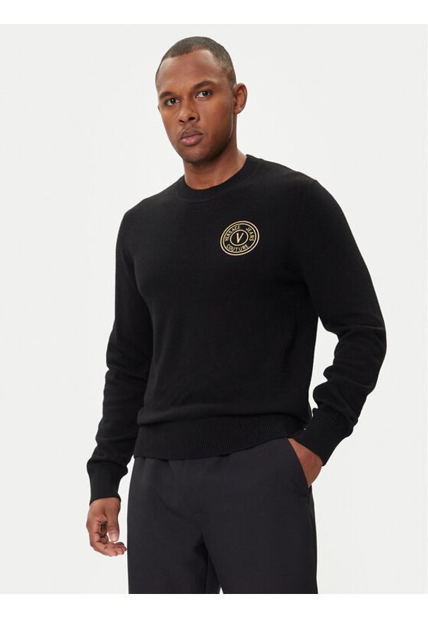 Versace Jeans Couture Sweter 79GAFM00 CMH81 Czarny Regular Fit. Kolor: czarny. Materiał: wiskoza