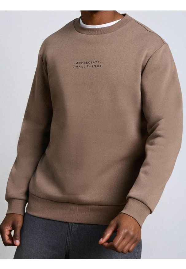 Sinsay - Bluza crewneck z napisem - brązowy. Kolor: brązowy. Wzór: napisy