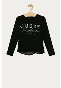 Guess Jeans - Longsleeve dziecięcy 116-175 cm. Okazja: na co dzień. Kolor: czarny. Materiał: elastan, jeans, dzianina, wiskoza. Długość rękawa: długi rękaw. Długość: długie. Wzór: nadruk, aplikacja. Styl: casual #1