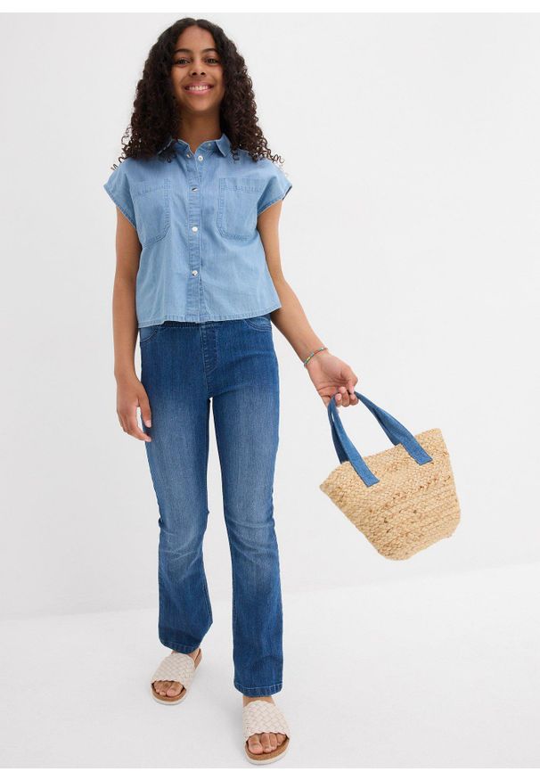 bonprix - Bluzka dżinsowa z miękko układającej się bawełny. Kolor: niebieski. Materiał: bawełna. Sezon: lato