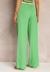 Renee - Ciemnozielone Spodnie Szerokie High Waist Tasia. Stan: podwyższony. Kolor: zielony. Materiał: tkanina. Wzór: aplikacja