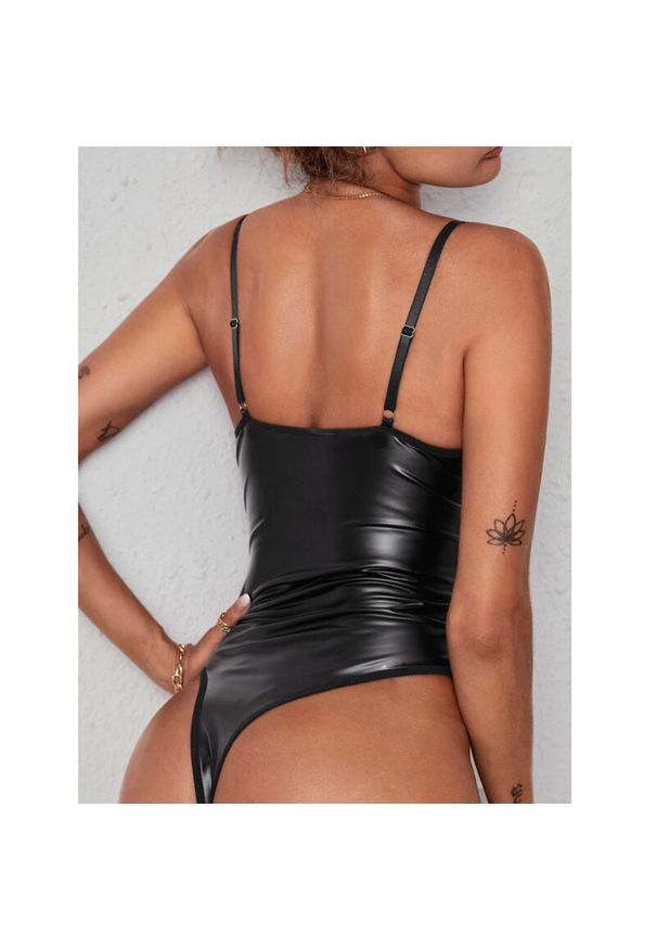 Intica - Body lakierowane na ramiączkach z połyskiem na imprezę Viroana. Kolor: czarny. Materiał: lakier