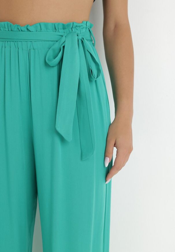 Born2be - Miętowe Spodnie Szerokie Pheriko. Kolor: miętowy. Materiał: wiskoza, materiał, tkanina, guma. Długość: długie. Sezon: lato