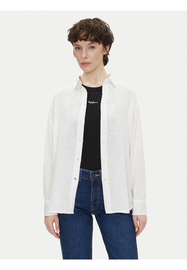 Pepe Jeans Koszula Chipper PL304993 Biały Loose Fit. Kolor: biały. Materiał: bawełna
