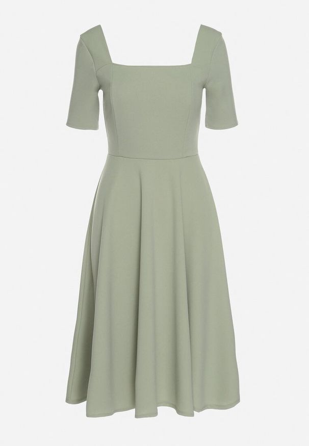 Born2be - Jasnozielona Sukienka z Bufiastymi Rękawami Nerilune. Kolor: zielony. Styl: klasyczny, elegancki