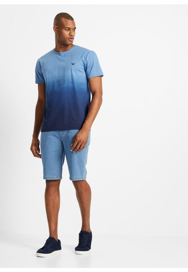 bonprix - T-shirt z czystej bawełny. Kolor: niebieski. Materiał: bawełna. Wzór: haft