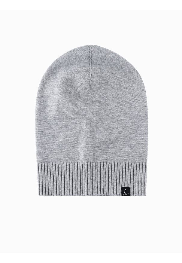 Ombre Clothing - Zimowa czapka męska beanie z bawełnianej dzianiny – szary melanż V5. Kolor: szary. Materiał: dzianina, bawełna. Wzór: melanż. Sezon: zima. Styl: casual, klasyczny