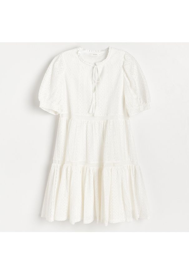 Reserved - Koronkowa sukienka - Kremowy. Kolor: kremowy. Materiał: koronka