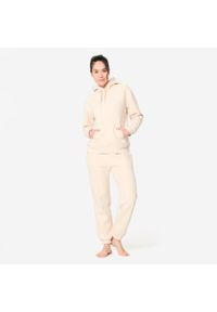 DOMYOS - Bluza z kapturem damska Domyos Gym & Pilates. Typ kołnierza: kaptur. Kolor: beżowy. Materiał: materiał, polar, bawełna. Sport: joga i pilates