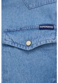 Superdry Koszula jeansowa męska regular z kołnierzykiem klasycznym. Okazja: na co dzień. Typ kołnierza: kołnierzyk klasyczny. Kolor: niebieski. Materiał: jeans. Styl: klasyczny #4