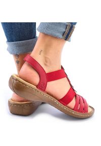 Komfortowe sandały damskie wsuwane z gumkami czerwone Rieker 60804-33. Zapięcie: bez zapięcia. Kolor: czerwony #10