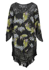 Sukienka plażowa bonprix czarno-jasnoróżowo-jasnoniebieski z nadrukiem. Okazja: na plażę. Kolor: czarny. Materiał: koronka. Wzór: nadruk #1