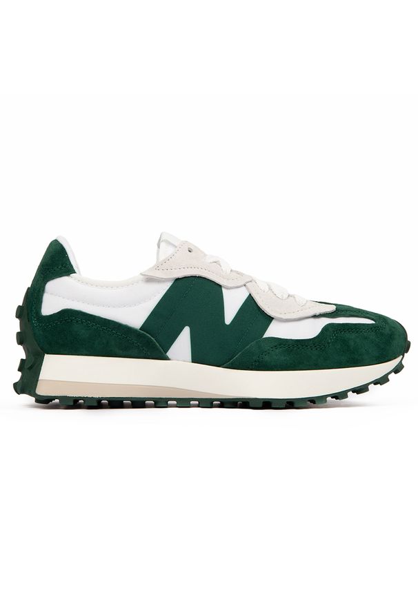 Buty unisex New Balance U327WEL – zielone. Okazja: na co dzień. Kolor: zielony. Materiał: guma, skóra, zamsz, materiał, dresówka. Szerokość cholewki: normalna