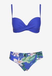 Renee - Granatowe 2-Częściwe Bikini z Motywem Kwiatowym Biustonosz Majtki Figi Dodatkowo Narzutka Olmarie. Kolor: niebieski. Wzór: kwiaty #5