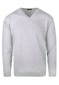 Męski Sweter Wełniany (V-neck) - Max Sheldon - Jasny Popiel. Materiał: wełna, akryl. Sezon: jesień, zima. Styl: klasyczny