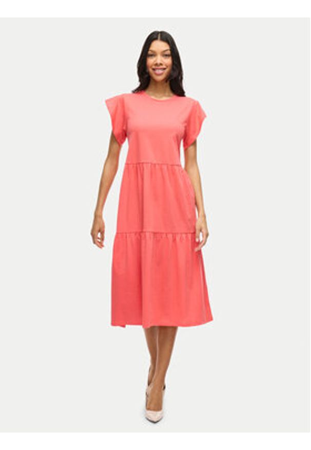 Vila Sukienka codzienna Summer 14087542 Koralowy Loose Fit. Okazja: na co dzień. Kolor: pomarańczowy. Materiał: bawełna, syntetyk. Typ sukienki: proste. Styl: casual
