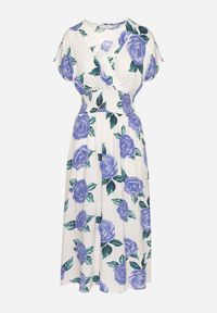 Born2be - Niebiesko-Biała Kopertowa Sukienka z Bawełną w Kwiaty Tdivana. Okazja: na spacer. Typ kołnierza: dekolt w kształcie V. Kolor: niebieski. Materiał: bawełna. Wzór: kwiaty. Sezon: wiosna, lato. Typ sukienki: kopertowe. Styl: elegancki #6