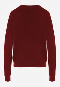 Born2be - Bordowy Sweter z Wiskozą i Wełną z Dekoltem w Serek Claida. Okazja: na co dzień. Typ kołnierza: dekolt w serek. Kolor: czerwony. Materiał: wełna, wiskoza. Styl: casual #2