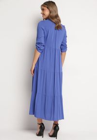 Born2be - Niebieska Rozkloszowana Sukienka Maxi z Bawełny w Koszulowym Stylu Onecca. Okazja: na co dzień. Kolor: niebieski. Materiał: bawełna. Wzór: aplikacja. Typ sukienki: koszulowe. Styl: casual. Długość: maxi #6