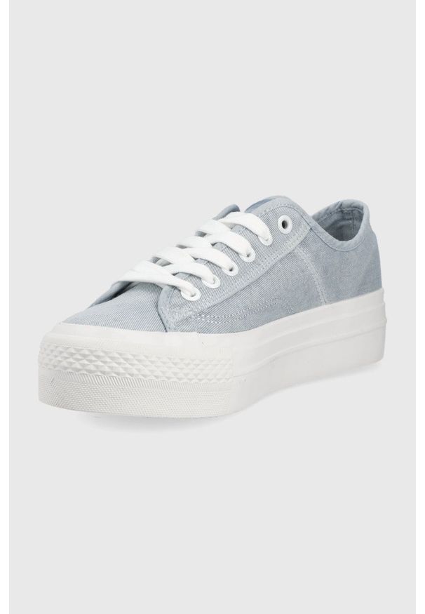 Lee Cooper tenisówki damskie. Nosek buta: okrągły. Zapięcie: sznurówki. Kolor: niebieski. Obcas: na platformie