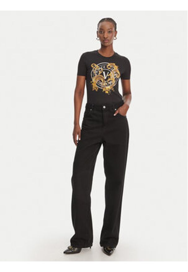 Versace Jeans Couture T-Shirt 80HAHE01 CJ02E Czarny Slim Fit. Kolor: czarny. Materiał: bawełna