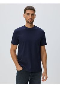 Reserved - Strukturalny t-shirt comfort fit - granatowy. Kolor: niebieski. Materiał: dzianina, bawełna