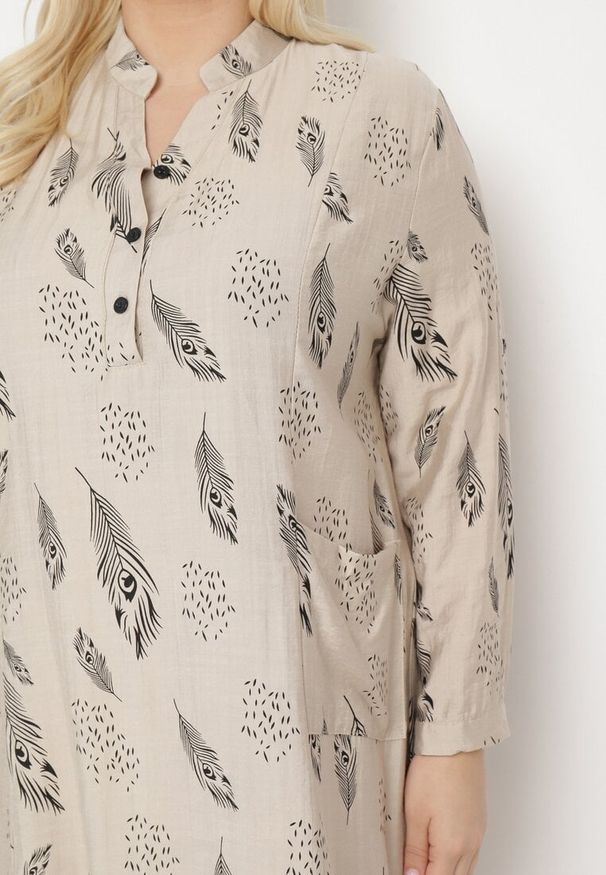 Born2be - Beżowa Sukienka Szmizjerka z Guzikami przy Dekolcie z Podwijanymi Rękawami Ketella. Okazja: na co dzień, do pracy. Kolor: beżowy. Wzór: aplikacja. Typ sukienki: szmizjerki. Styl: elegancki, casual, klasyczny, sportowy