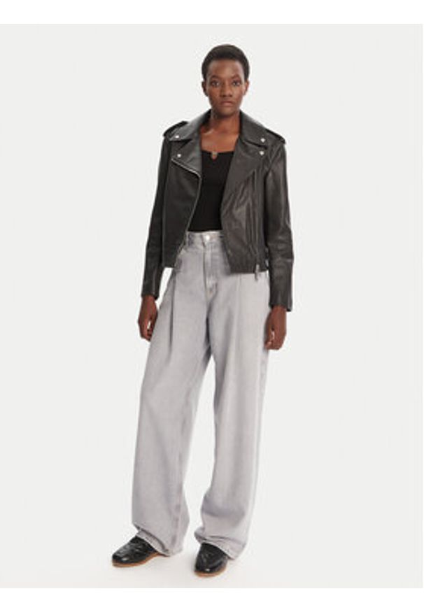 BOSS Kurtka skórzana C_Sandy 50541769 Czarny Regular Fit. Kolor: czarny. Materiał: skóra