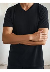 Sinsay - Koszulka basic z dekoltem w serek - czarny. Typ kołnierza: dekolt w serek. Kolor: czarny