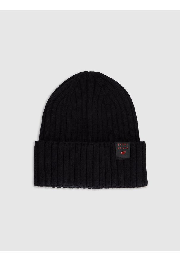 4f - 4F Czapka beanie dziecięca - czarna Uniwersalny. Kolor: czarny. Materiał: wiskoza, dzianina. Wzór: gładki. Sezon: zima. Styl: klasyczny, sportowy, casual, elegancki