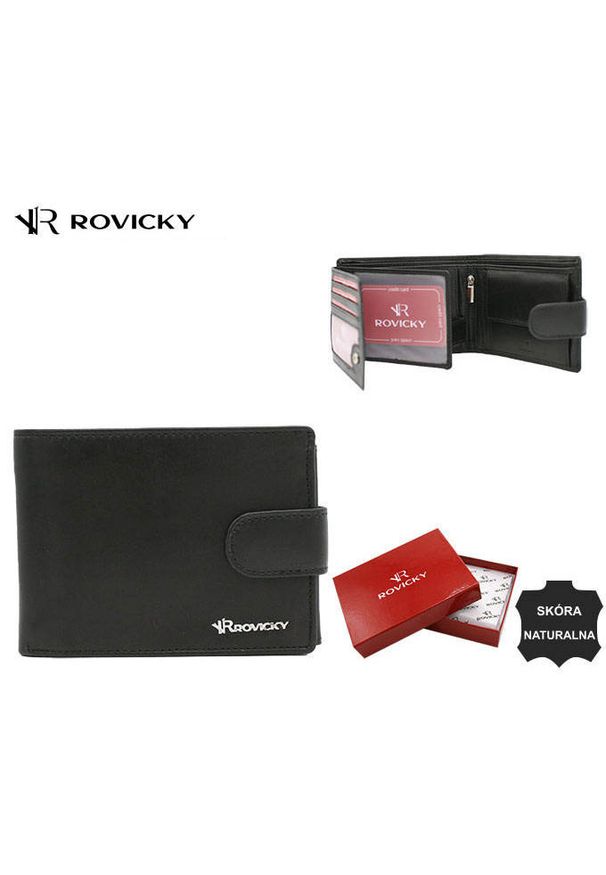 ROVICKY - Portfel skórzany Rovicky R-N992L-VCT czarny. Kolor: czarny. Materiał: skóra