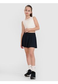 4f - 4F Spódniczka sportowa szybkoschnąca dziewczęca 4F JUNIOR x Anna Lewandowska - czarna 134/140 (8-10 lat). Okazja: na co dzień. Stan: podwyższony. Kolor: czarny. Materiał: włókno, elastan, dzianina, materiał, syntetyk. Wzór: gładki, jednolity, ze splotem. Sezon: lato. Styl: sportowy