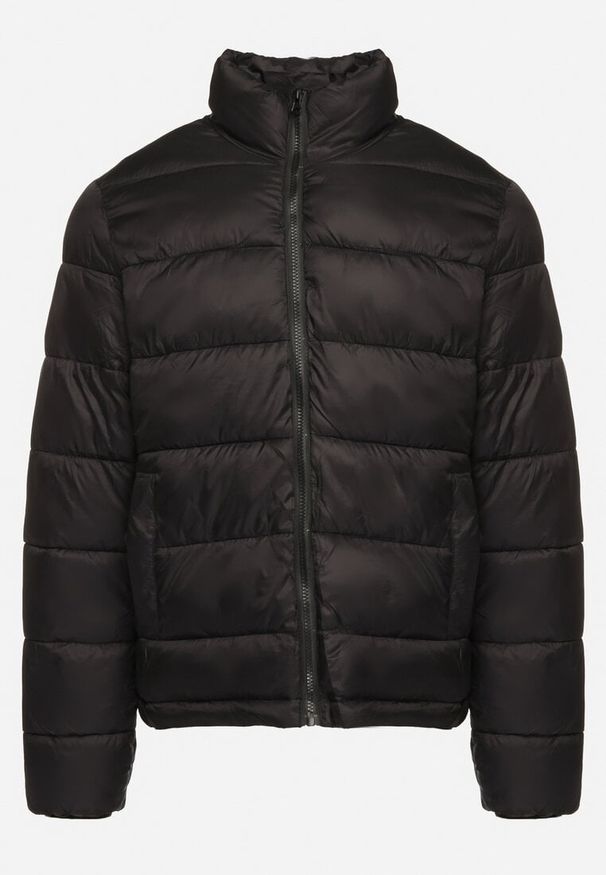 Born2be - Brązowo-Czarna Dwustronna Kurtka Wiatrówka z Geometrycznym Wzorem Odpinanym Wnętrzem i Kapturem Savathia. Okazja: na co dzień. Kolor: brązowy. Materiał: tkanina, jeans. Wzór: geometria. Sezon: zima. Styl: casual, elegancki